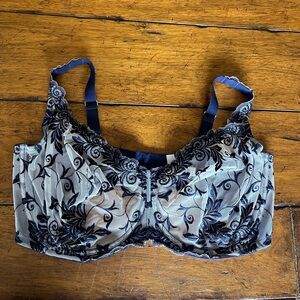 Soma intimates bra 42G (4D), embroidered blue lace and cream mesh, Iike new
